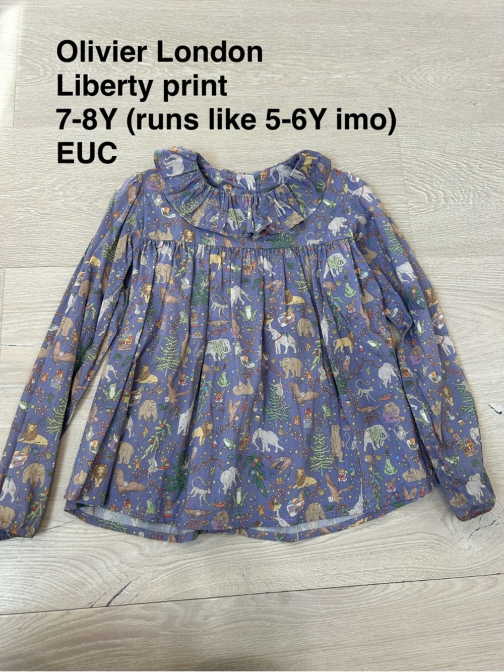 Girls' Purple Animal Liberty Print Ruffle Top